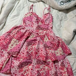 SHEIN Pink Floral Patchwork Kids Dress